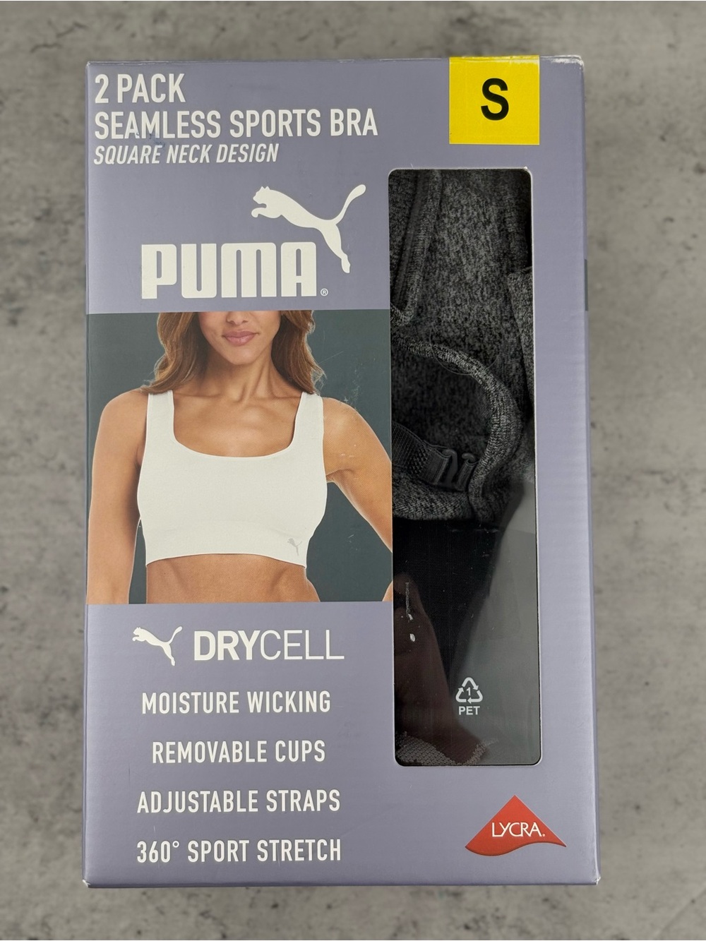 Puma Women's 2-Pack Square Neck Seamless Sports Bra, Black/Gray, Size S